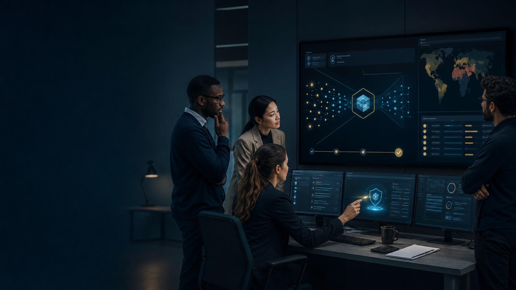 Team di cybersecurity che esamina un aggiornamento regionale